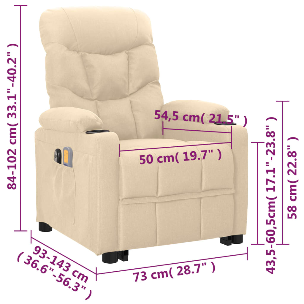 krémszínű szövet felállást segítő masszázsfotel