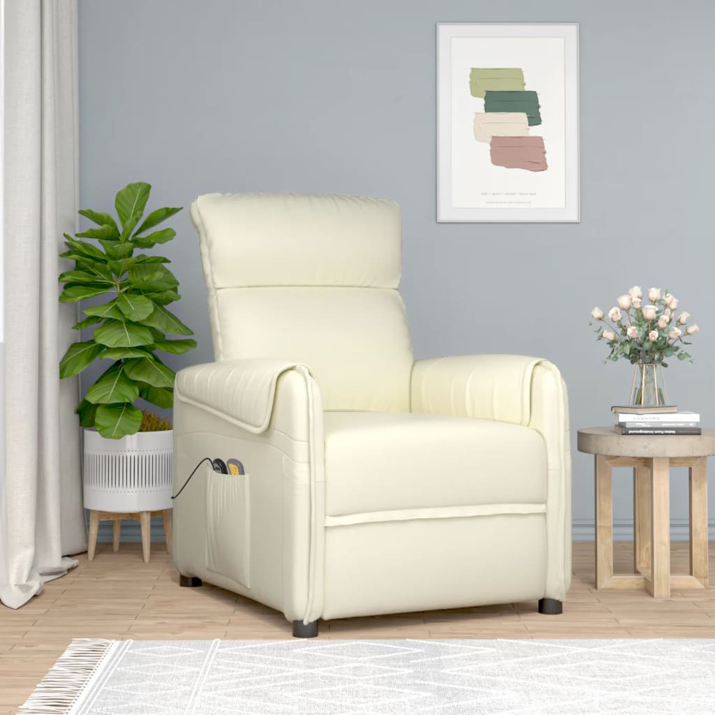 vida XL Massagesessel Elektrisch Creme Kunstleder