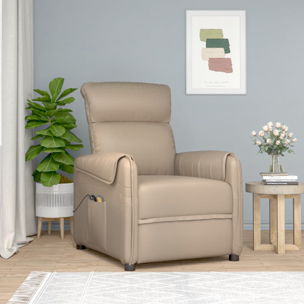 elektrisks masāžas krēsls, kapučīno krāsas mākslīgā āda | Stepinfit.lv