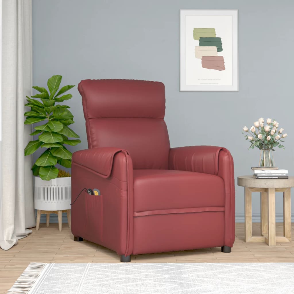 vida XL Massagesessel mit Aufstehhilfe Weinrot Kunstleder