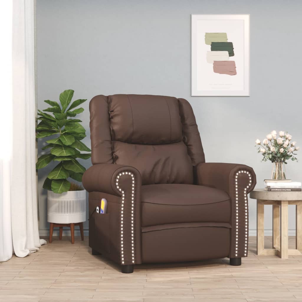 vida XL Massagesessel mit Aufstehhilfe Glänzend Braun Kunstleder