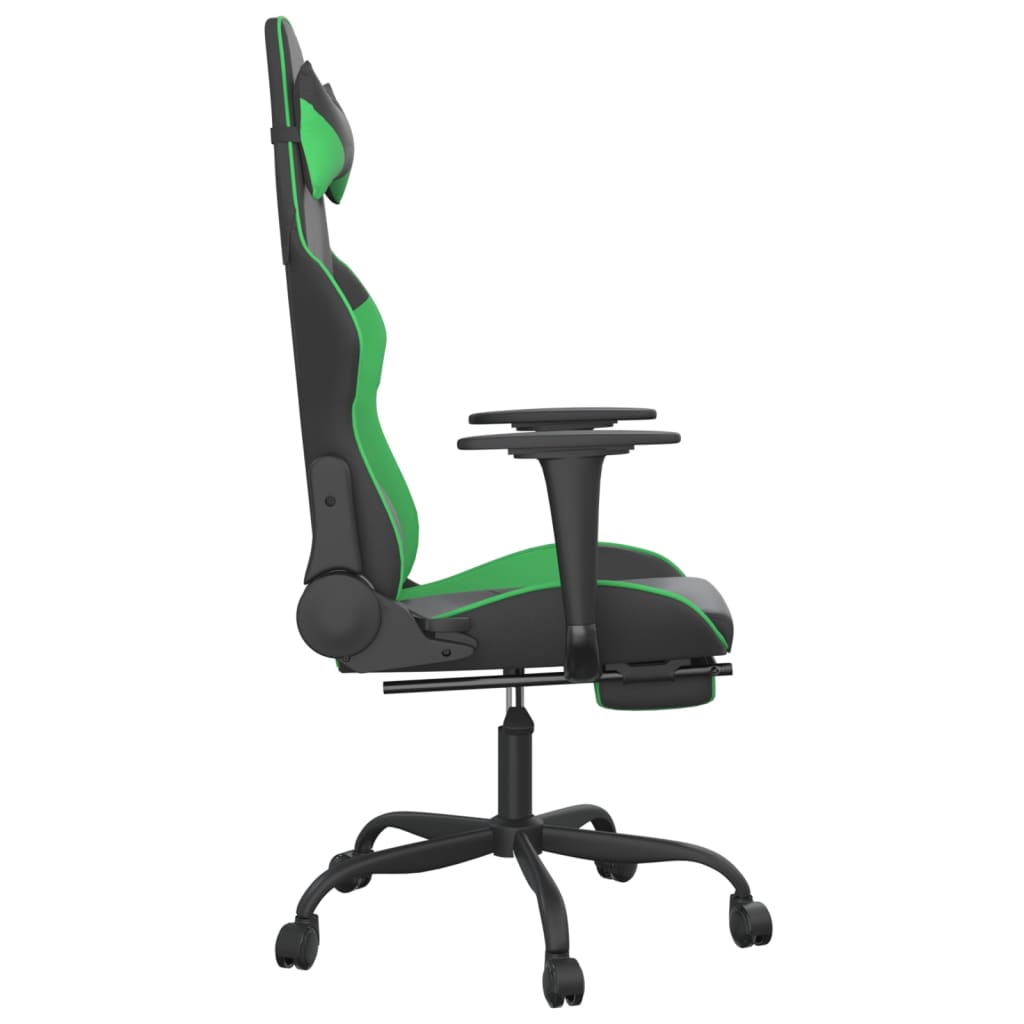 Scaun de gaming cu suport picioare negru/verde, piele ecologică