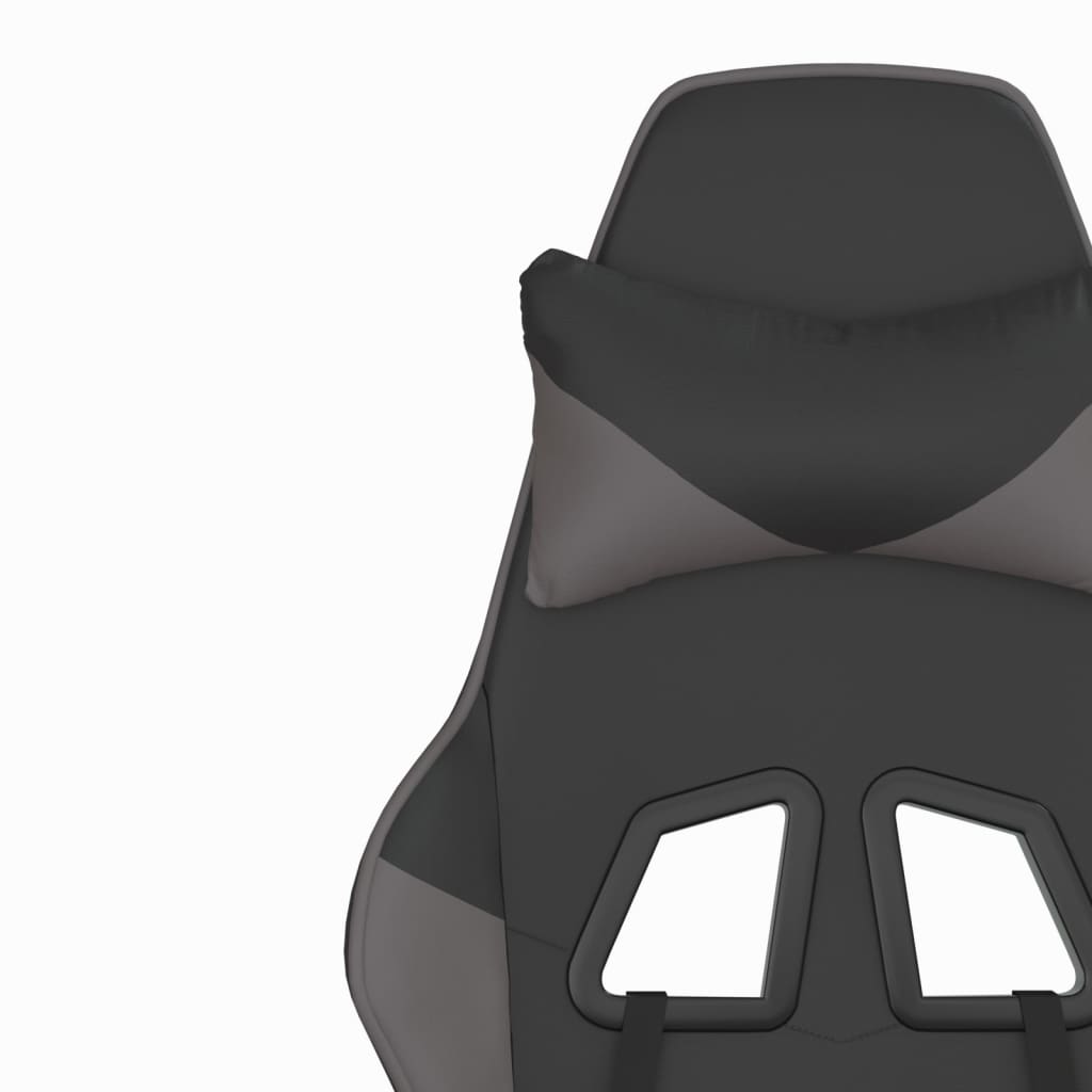 Scaun de gaming cu suport picioare, negru/gri, piele ecologică