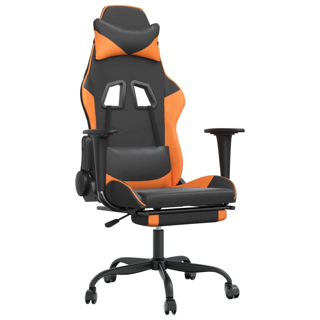 Scaun de gaming cu suport picioare, negru/oranj, piele eco