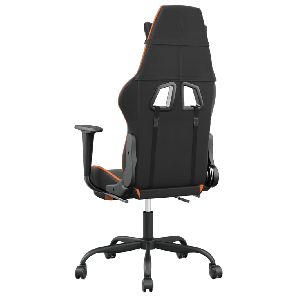 Scaun de gaming cu suport picioare, negru/oranj, piele eco