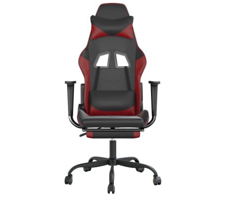 vidaXL Καρέκλα Gaming Μασάζ Υποπόδιο Μαύρο/Μπορντό από Συνθετικό Δέρμα