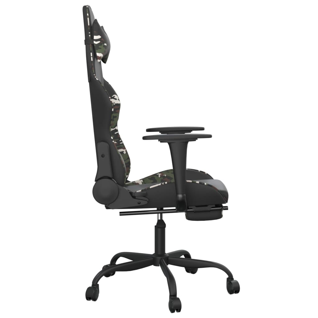 Igraća gaming stolica s osloncem za noge crno-maskirna od umjetne kože