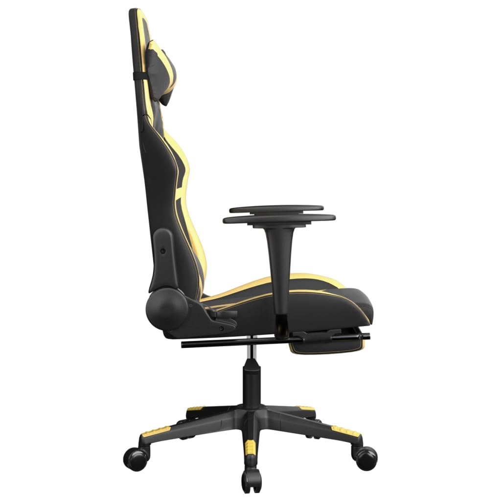 Scaun de gaming cu suport picioare negru/auriu, piele ecologică