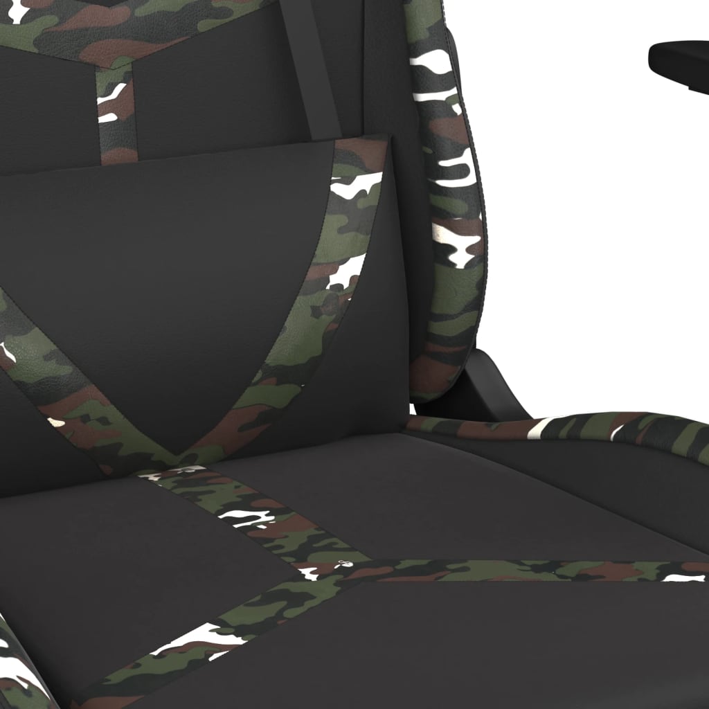 Scaun de gaming cu suport picioare, negru/camuflaj, piele eco