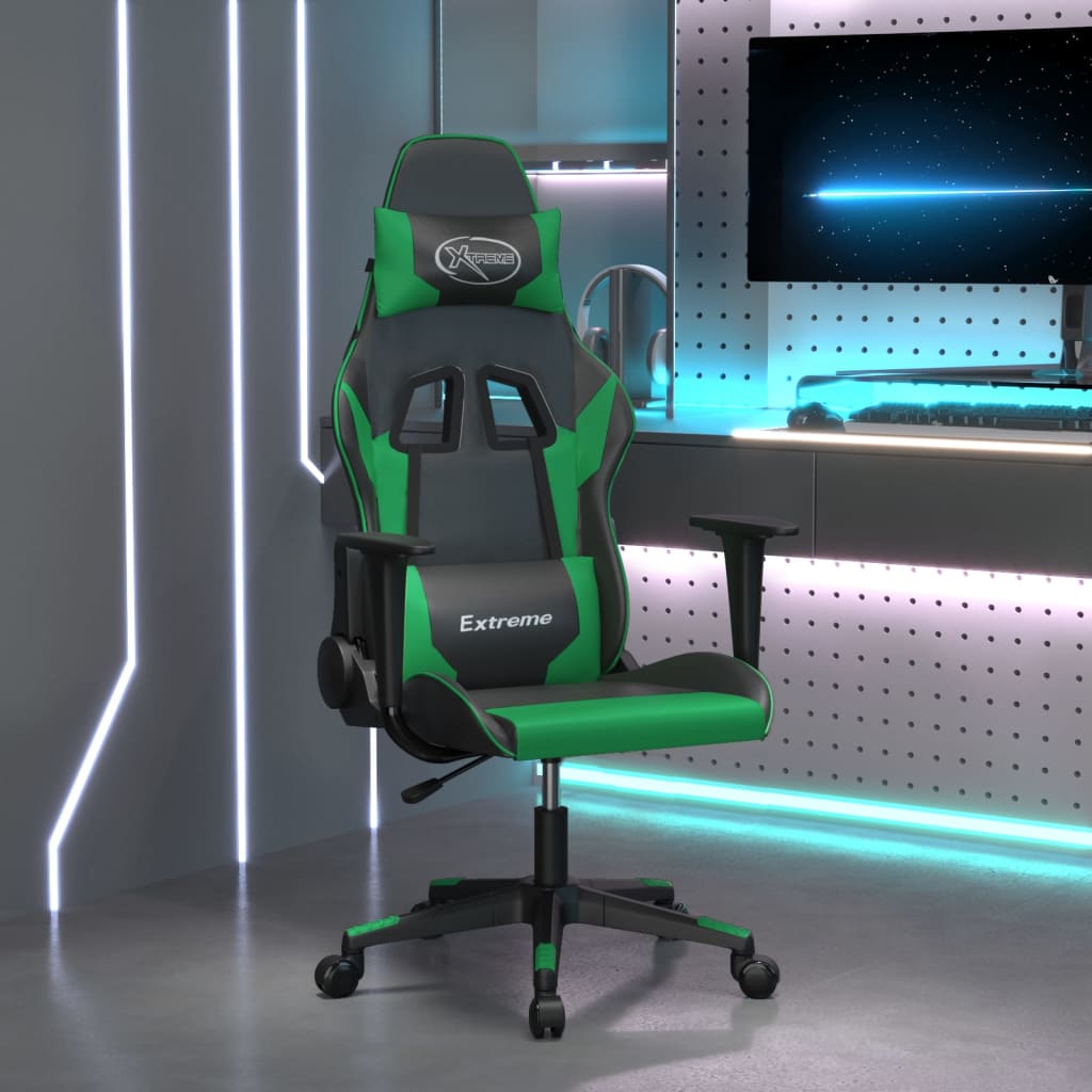 Prečunoliktava - Tev un tavai dzīvei - datorspēļu krēsls, melna un zaļa mākslīgā āda