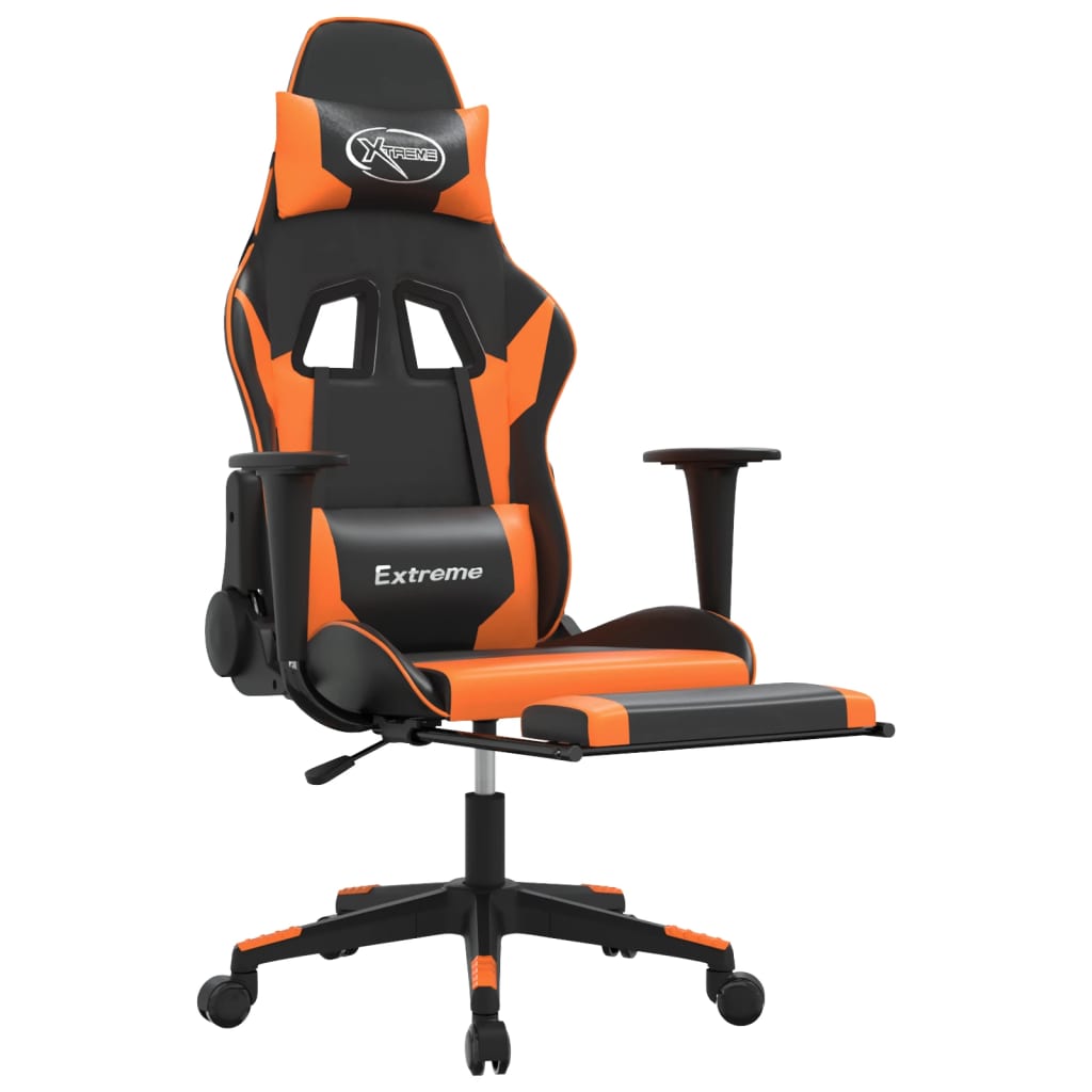 Herní židle s podnožkou černá a oranžová umělá kůže