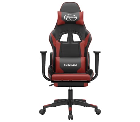 vidaXL Καρέκλα Gaming Μασάζ Υποπόδιο Μαύρο/Μπορντό από Συνθετικό Δέρμα