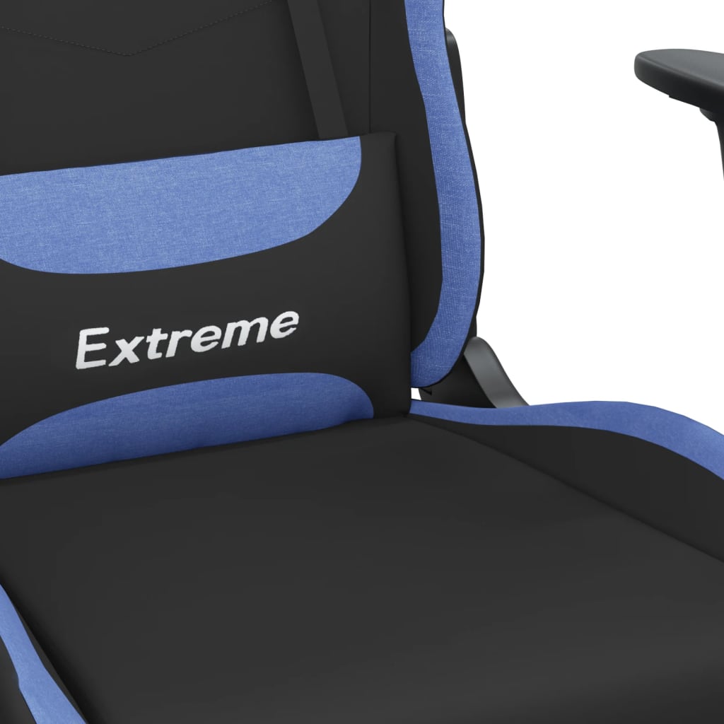 Scaun de gaming cu suport picioare, negru și albastru, textil