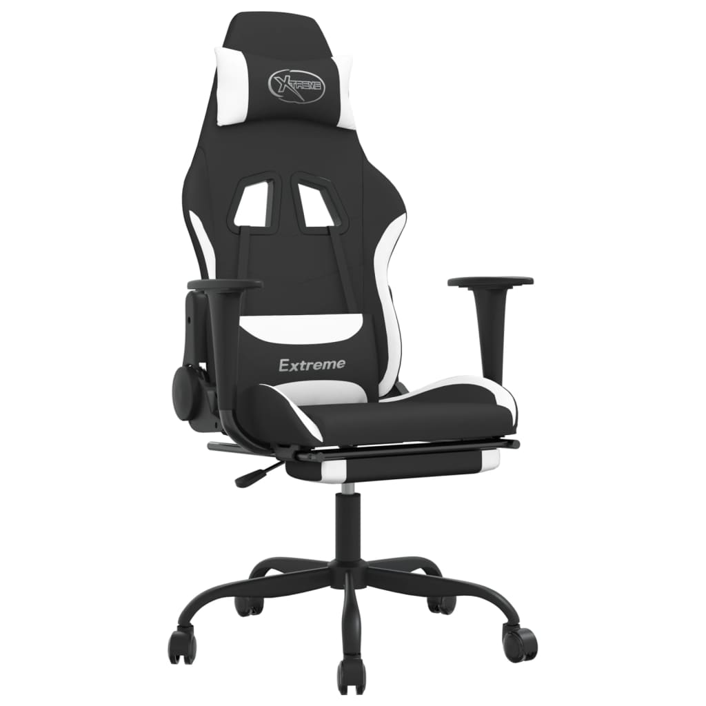 Image of vidaXL Gaming Chair with Footrest Black and White Fabric