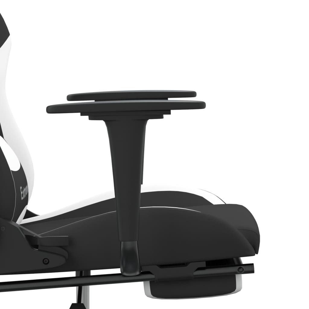 Scaun de gaming cu suport picioare, negru și alb, textil