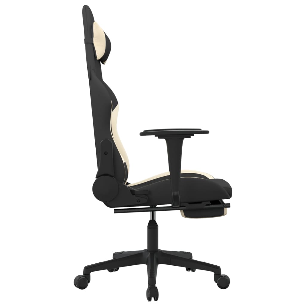 Gaming-Stuhl mit Fußstütze Schwarz und Creme Stoff | Stepinfit