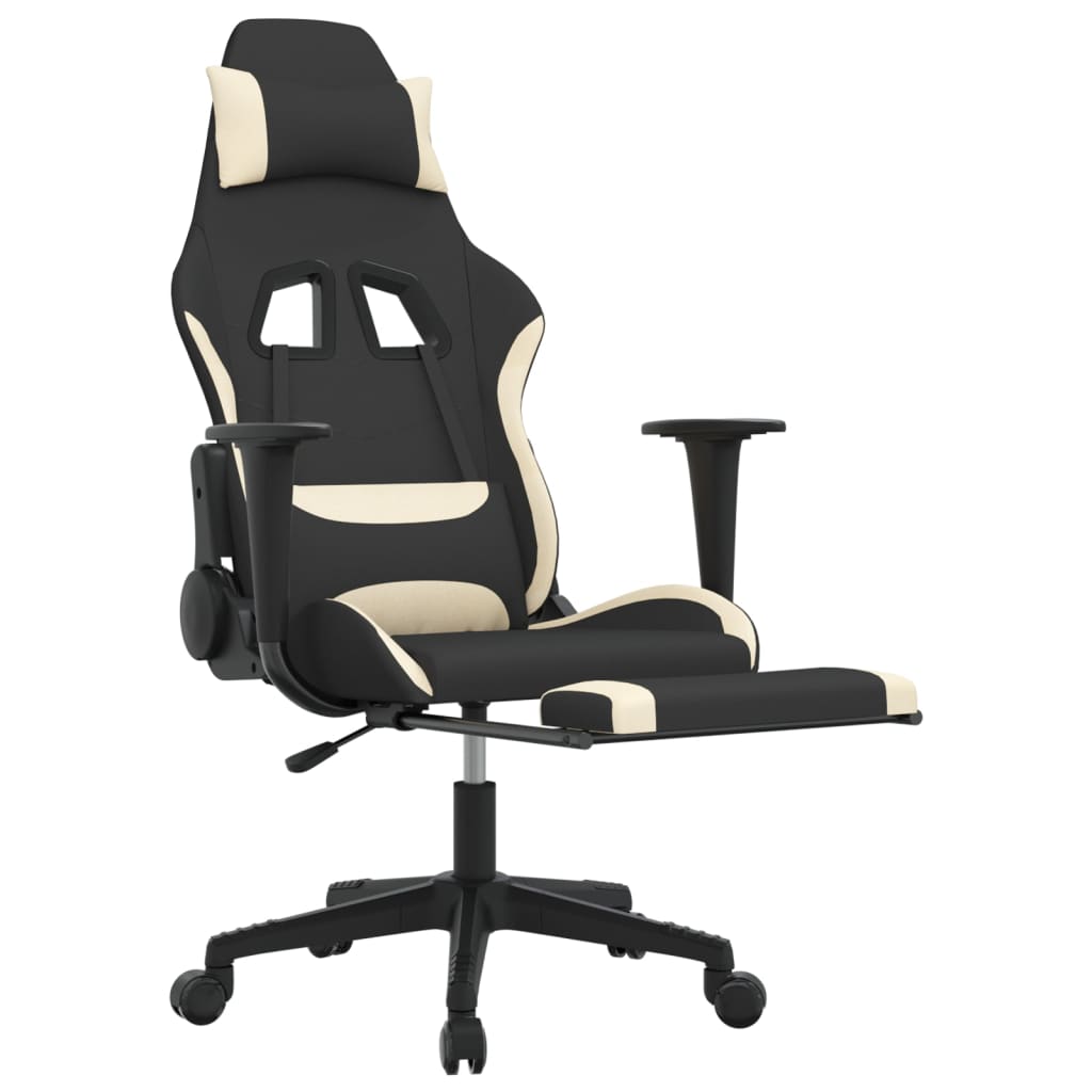 Gaming-Stuhl mit Fußstütze Schwarz und Creme Stoff | Stepinfit