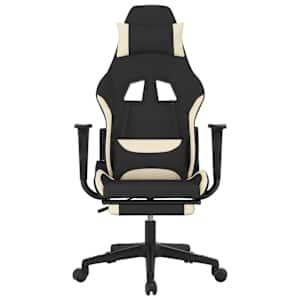 vidaXL Gamestoel met voetensteun stof zwart en cr&egrave;me