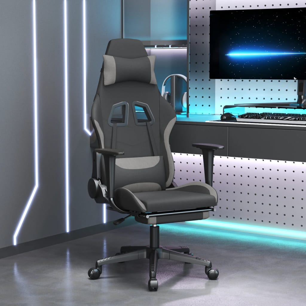 Gaming-Stuhl mit Fußstütze Schwarz und Hellgrau Stoff | Stepinfit