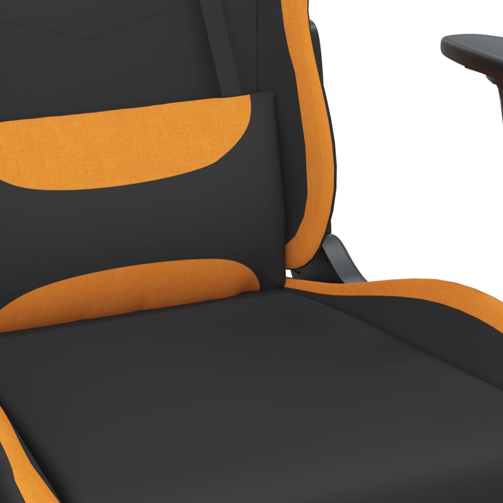 Scaun de gaming cu suport picioare, negru și oranj, textil