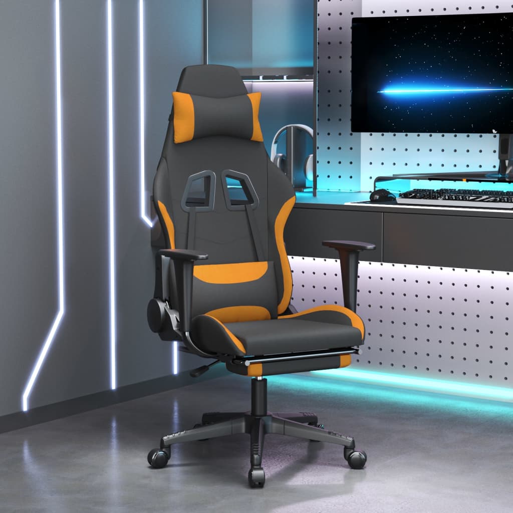 Herní židle s podnožkou černá a oranžová textil