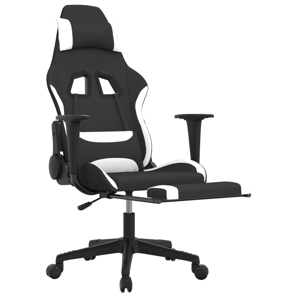 Gaming-Stuhl mit Fußstütze Schwarz und Weiß Stoff | Stepinfit.de