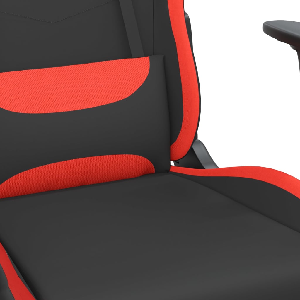 Scaun de gaming cu suport picioare, negru și roșu, textil