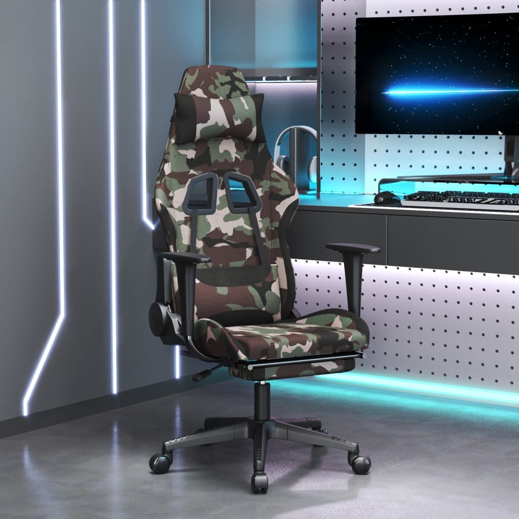 Gaming-Stuhl mit Fußstütze Tarnfarben und Schwarz Stoff | Stepinfit.de