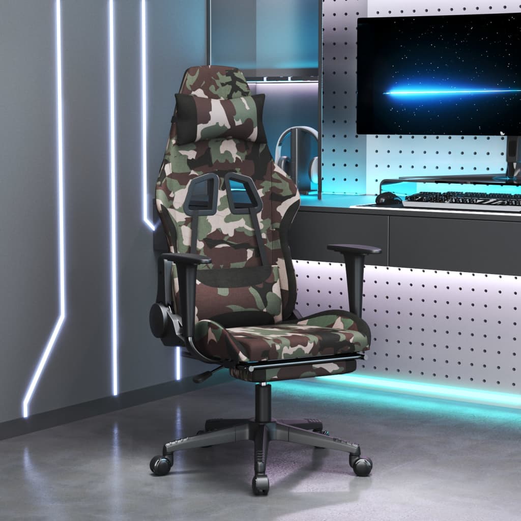 vidaXL Scaun de gaming cu suport picioare, camuflaj și negru, textil