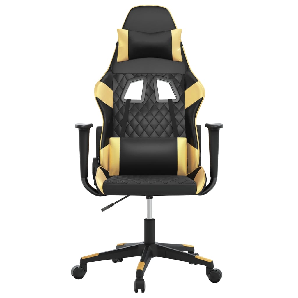 vidaXL Cadeira gaming couro artificial preto e dourado