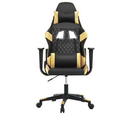 vidaXL Cadeira gaming couro artificial preto e dourado