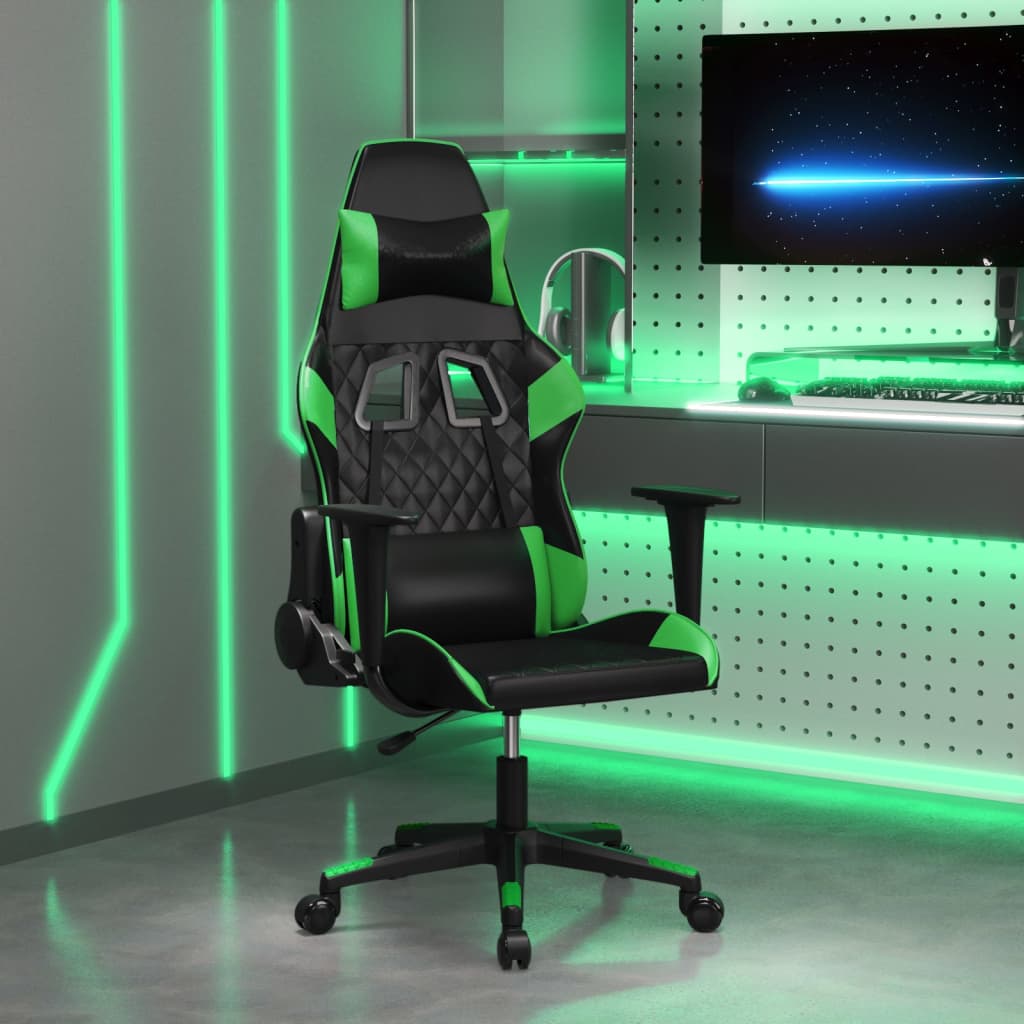 Herní židle černá a zelená umělá kůže