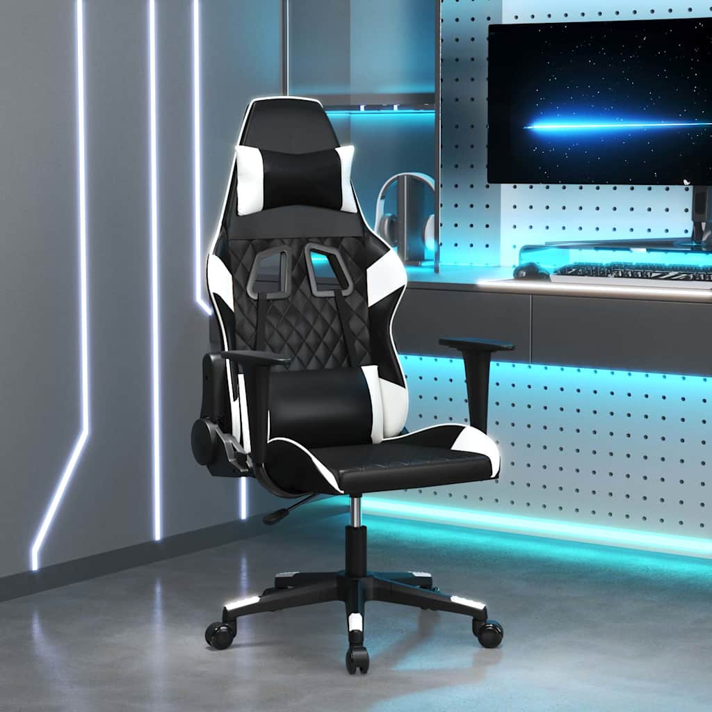vidaXL Gamingstol svart och vit konstl&auml;der