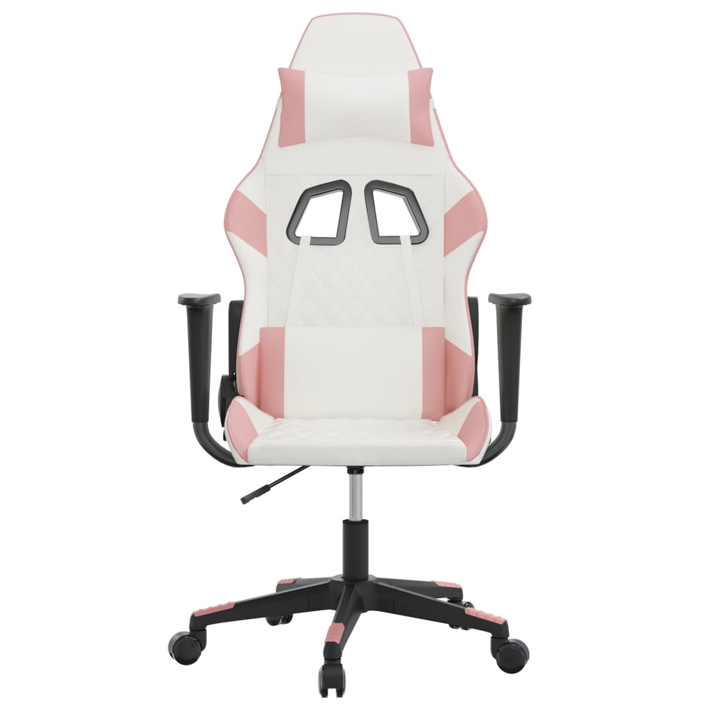 vidaXL Cadeira gaming couro artificial branco e rosa