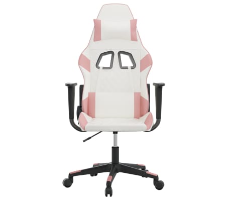 vidaXL Cadeira gaming couro artificial branco e rosa