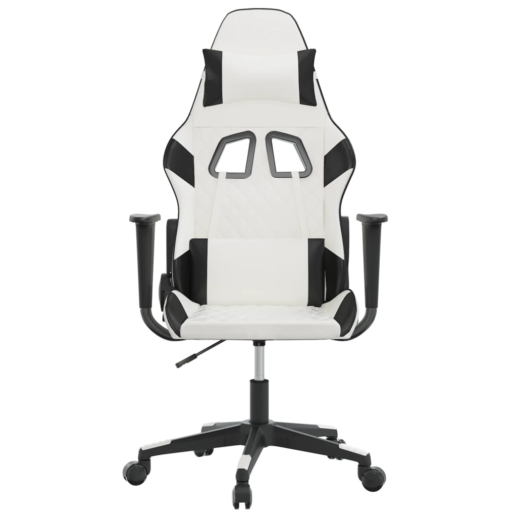 vidaXL Silla gaming cuero sintético blanco y negro