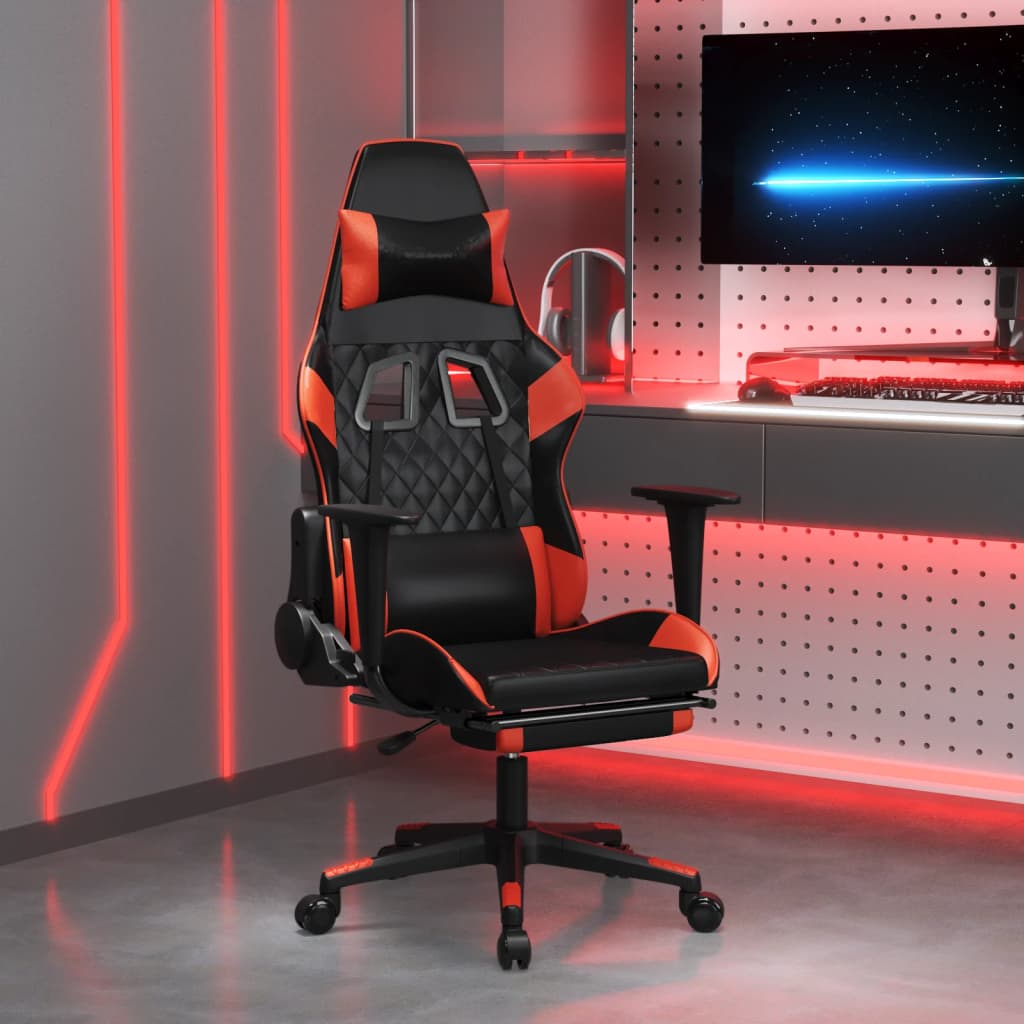 Herní židle s podnožkou černá a červená umělá kůže