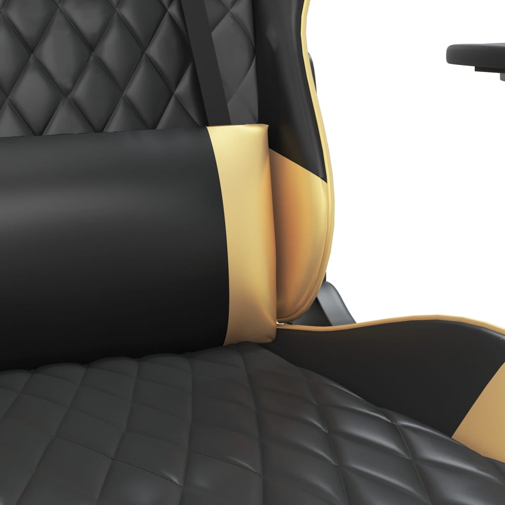 Herní židle s podnožkou černá a zlatá umělá kůže