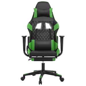 vidaXL Καρέκλα Gaming Μασάζ Υποπόδιο Μαύρο/Πράσινο από Συνθετικό Δέρμα