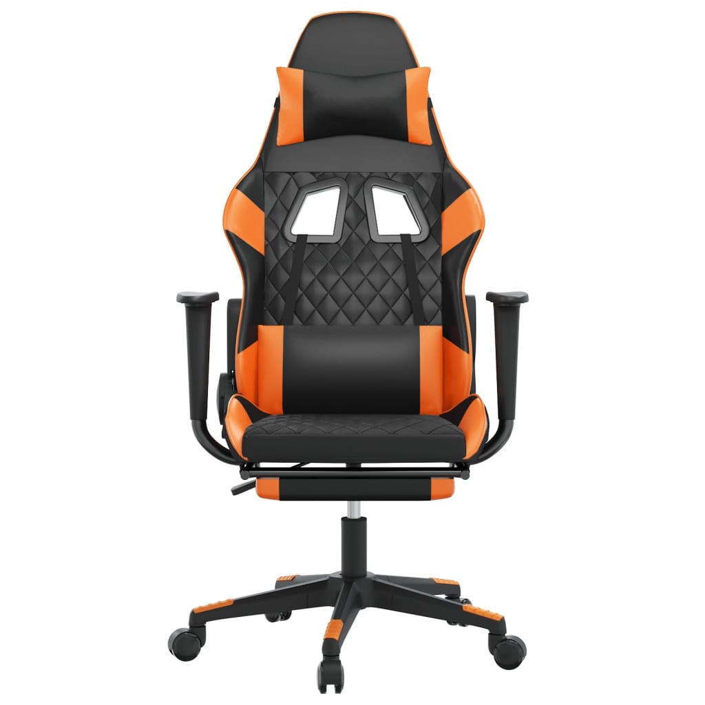 Scaun de gaming cu suport picioare, negru/oranj, piele eco