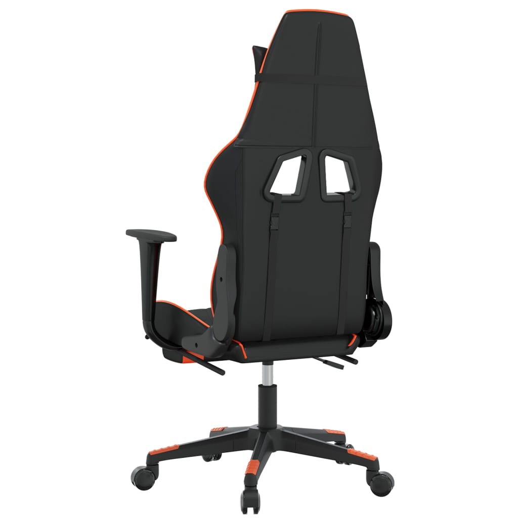 Scaun de gaming cu suport picioare, negru/oranj, piele eco