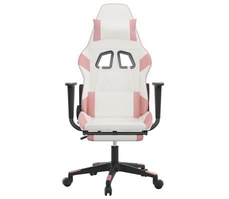 vidaXL Καρέκλα Gaming με Υποπόδιο Λευκό και Ροζ από Συνθετικό Δέρμα
