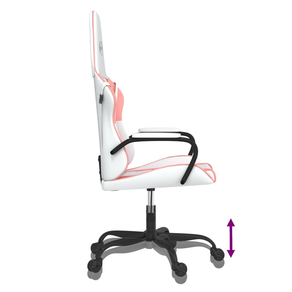 Herní židle bílá a růžová umělá kůže