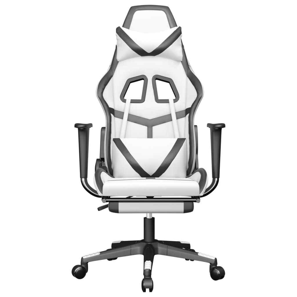 vidaXL Gaming Chair with Footrest White and Black Faux Leather