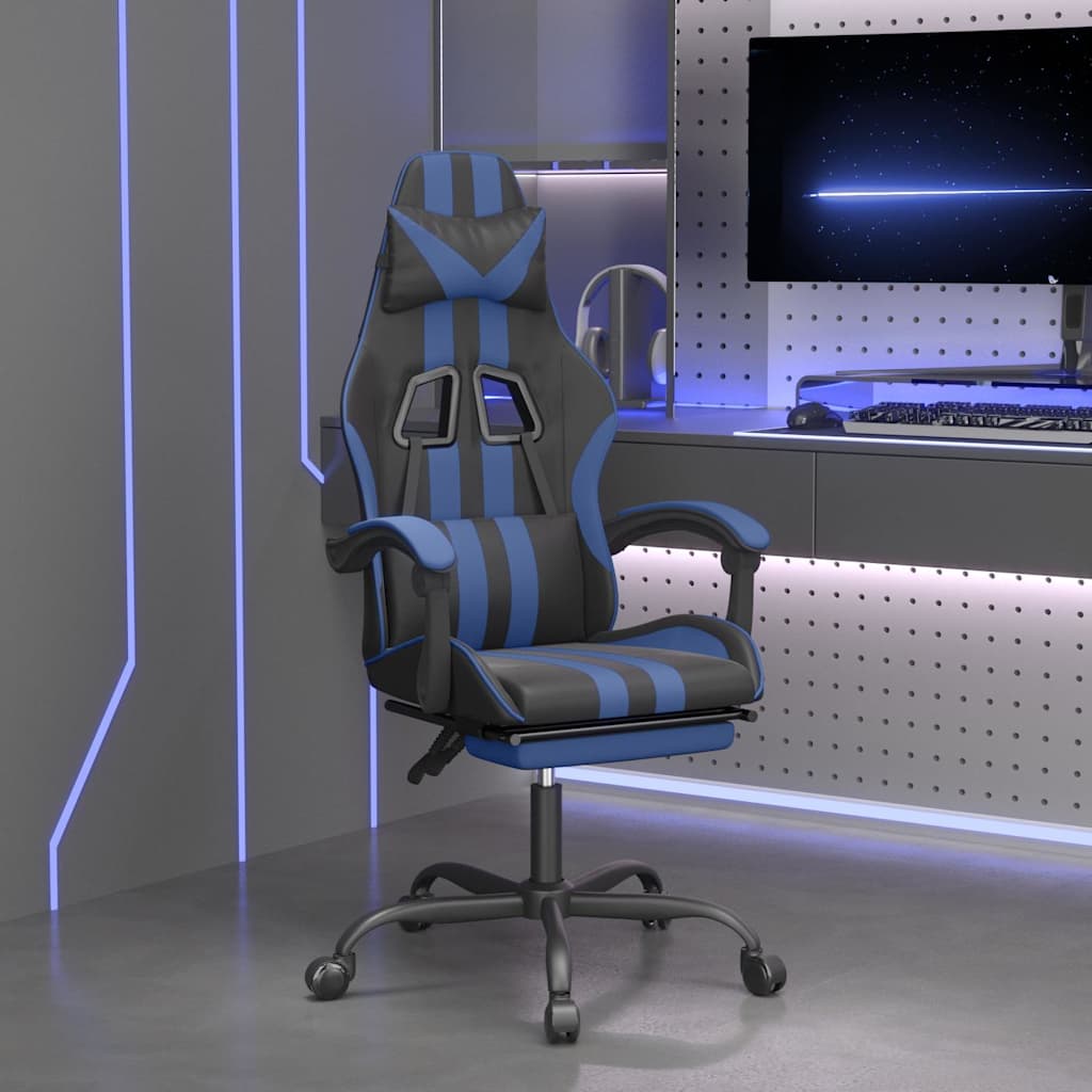 vidaXL Gamingstol med fotst&ouml;d svart och bl&aring; konstl&auml;der