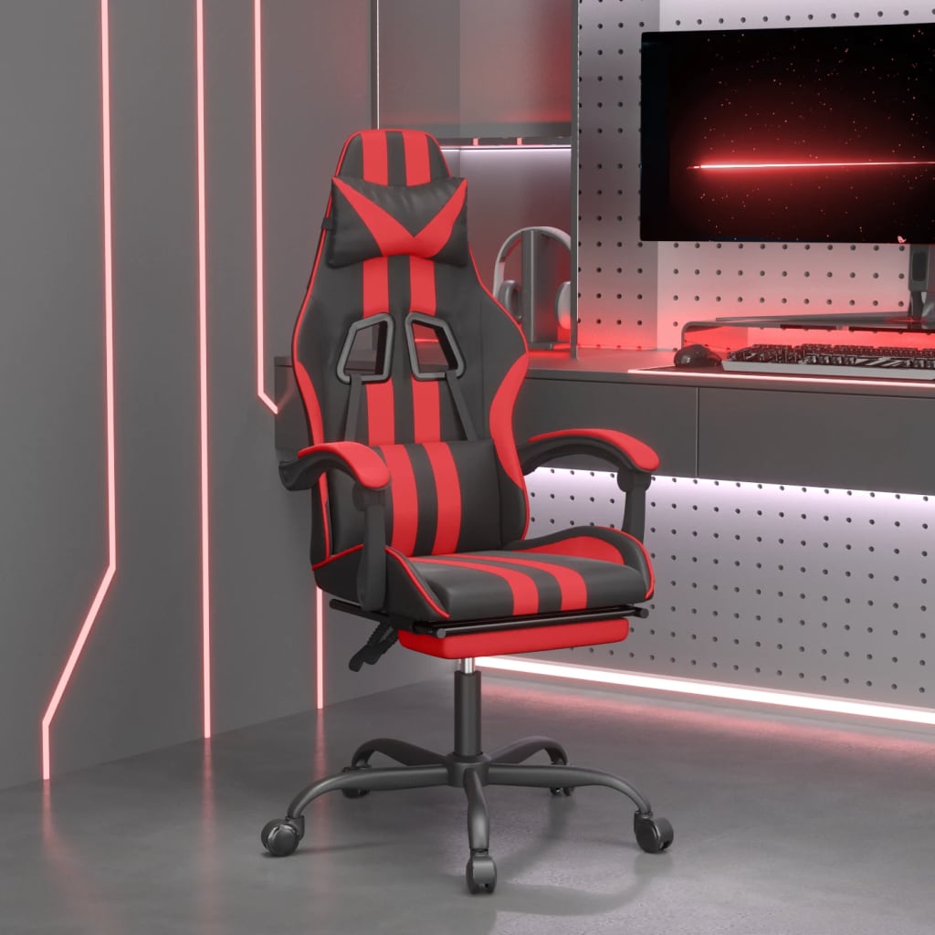 Herní židle s podnožkou černá a červená umělá kůže