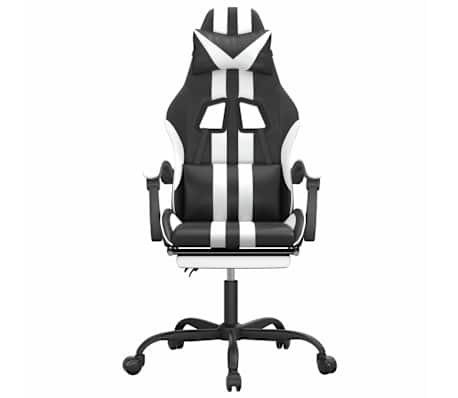 vidaXL Cadeira de gaming c/ apoio p&eacute;s couro artificial preto/branco