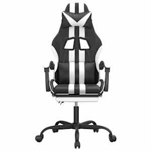 vidaXL Cadeira de gaming c/ apoio p&eacute;s couro artificial preto/branco