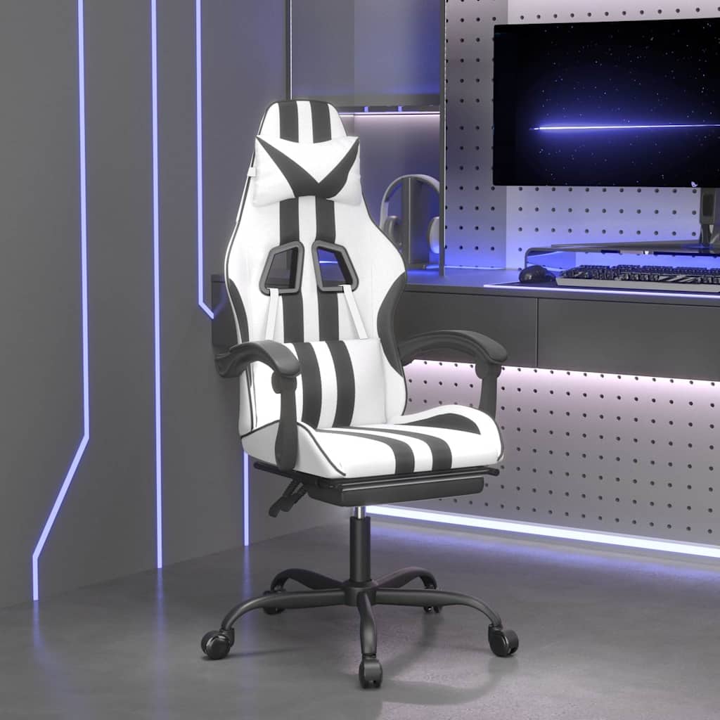 vidaXL Gamingstol med fotst&ouml;d vit och svart konstl&auml;der