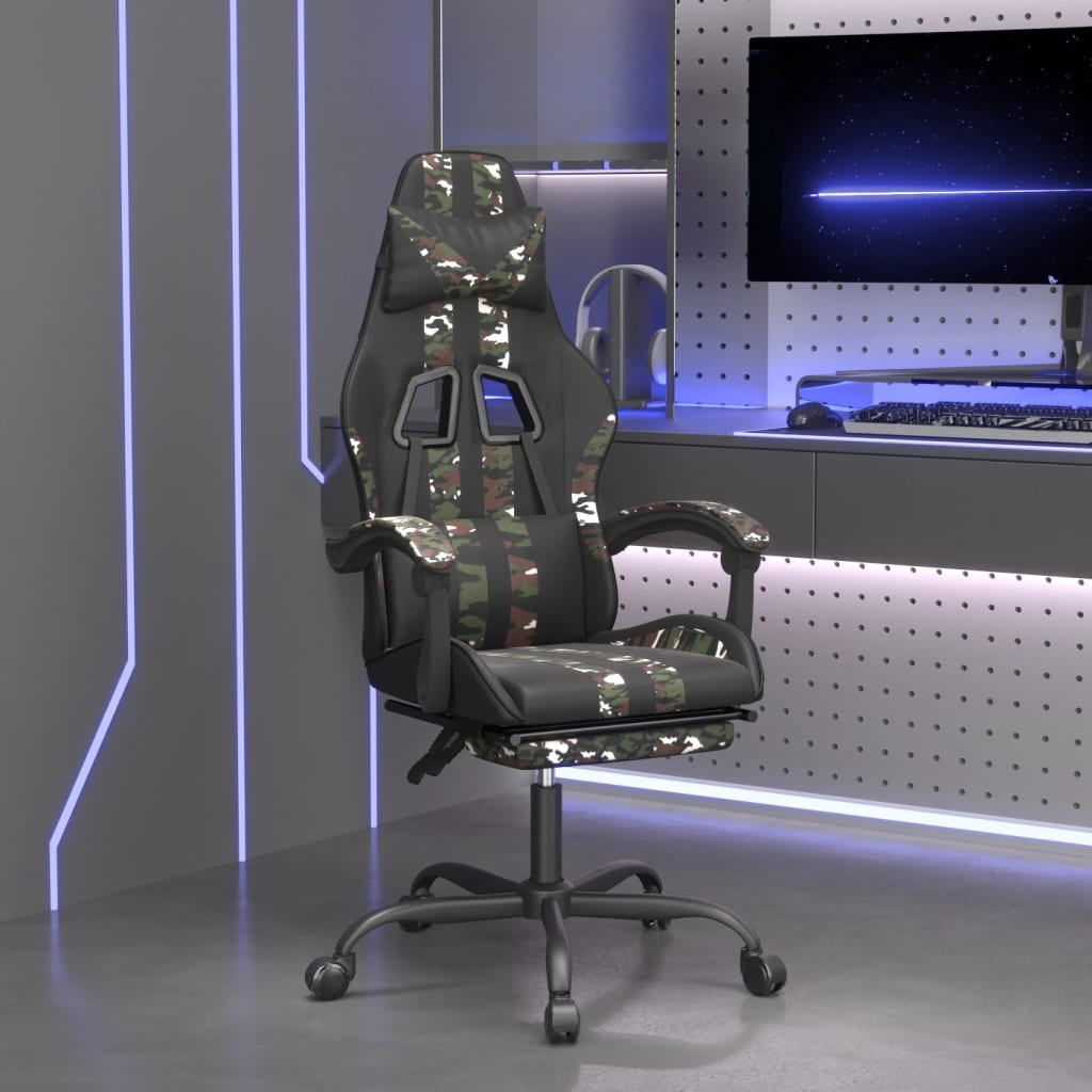 Gaming-Stuhl mit Fußstütze Schwarz und Tarnfarben Kunstleder-1